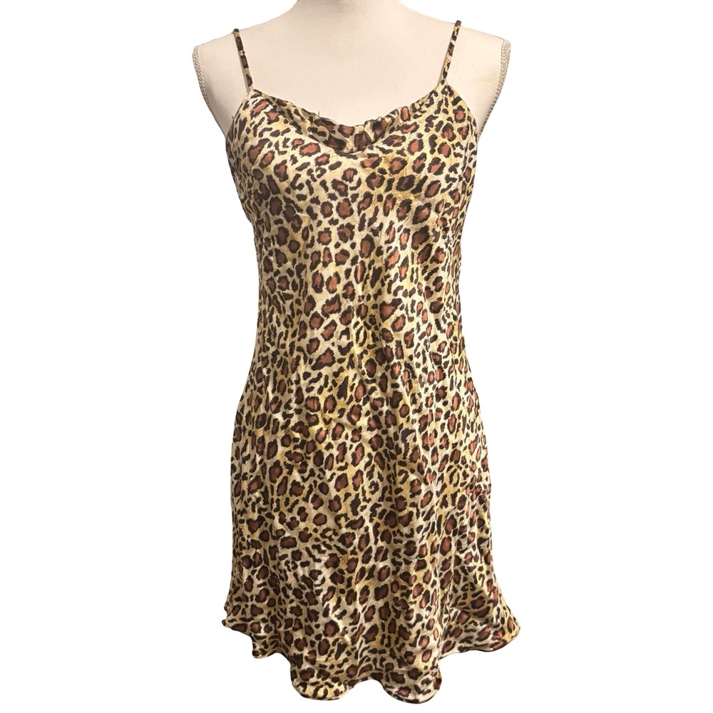 August silk leopard print 100% silk chemise slip dress Size Medium